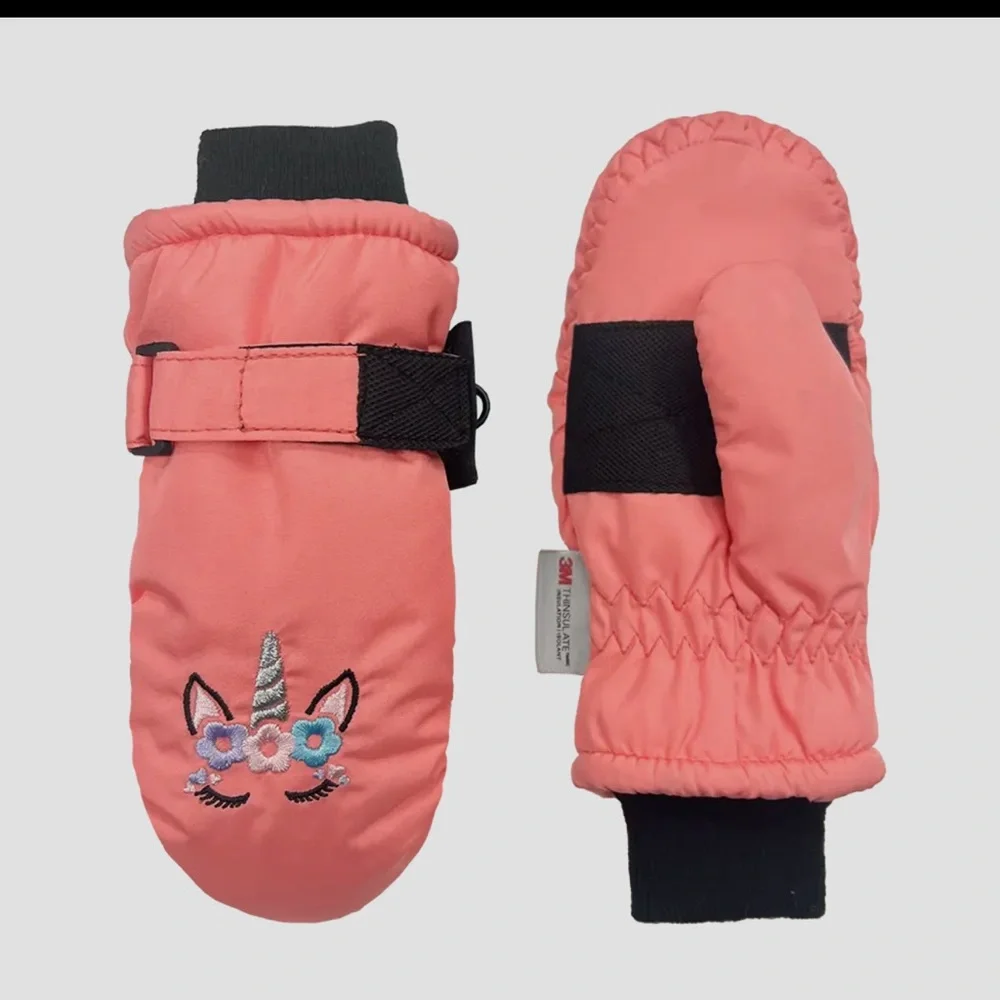 Coral Girls Embroidered Unicorn Tusser Ski Mitten sized 2-4 Water resistant